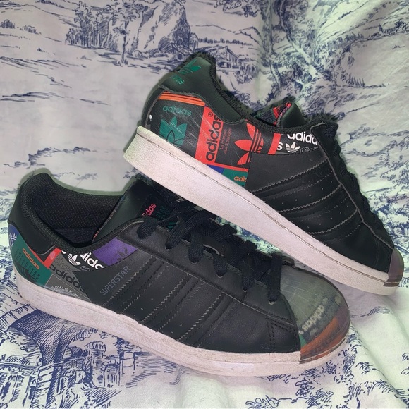 Adidas Superstar Originals Black Multi Logo Translucent Toebox GX2716 sz 5 1/2 - Picture 3 of 9